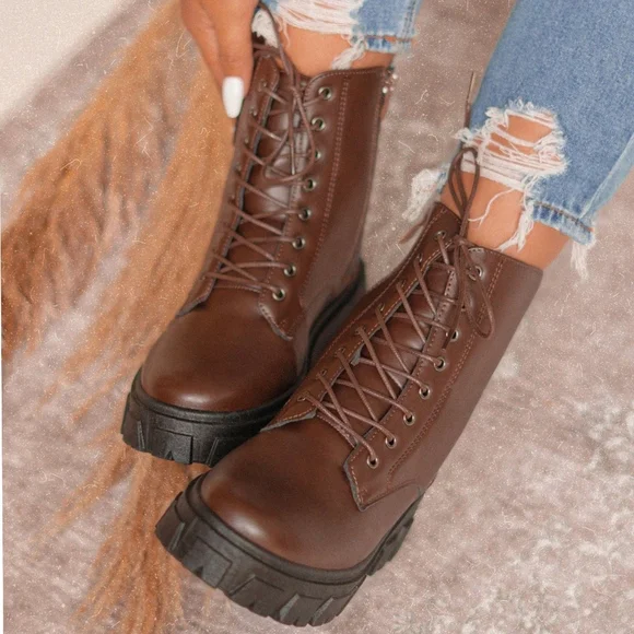 Bibi combat Boot - dark Brown - Picture 1 of 3